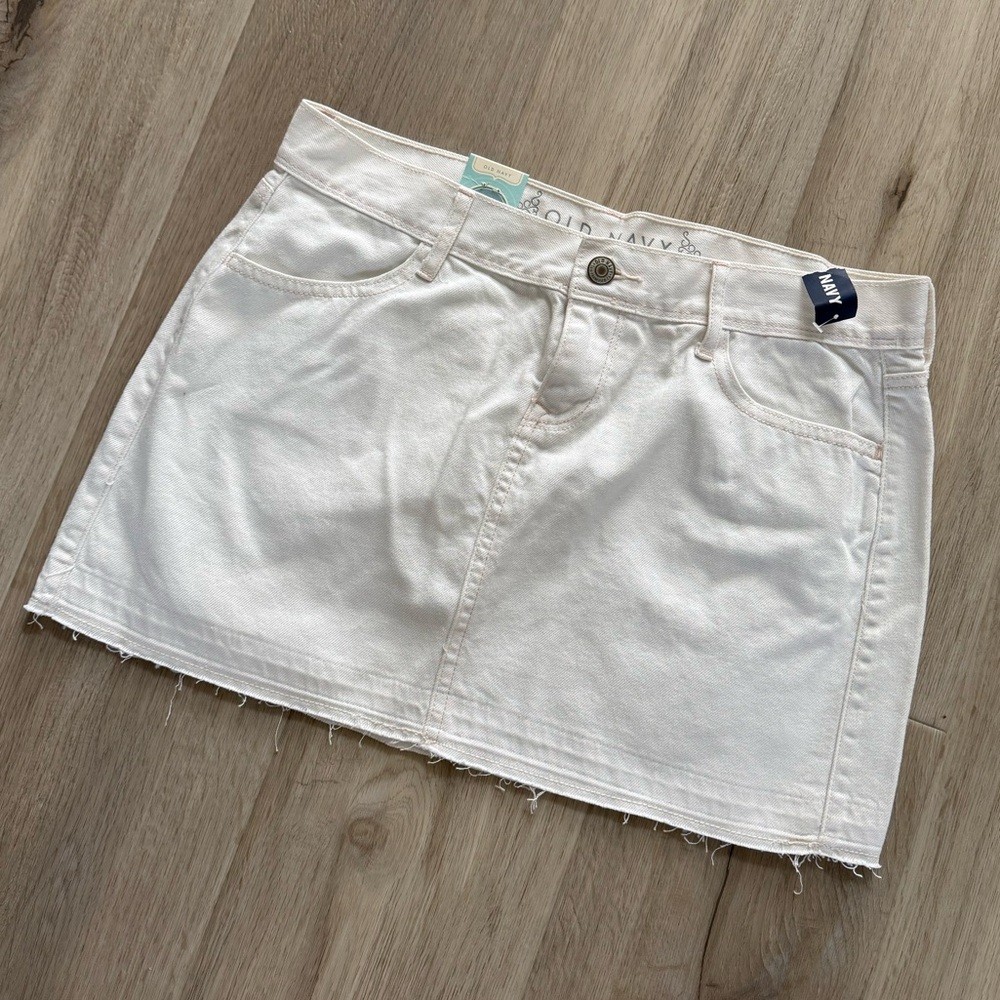 Old Navy White Denim Mini Skirt with Frayed Hem